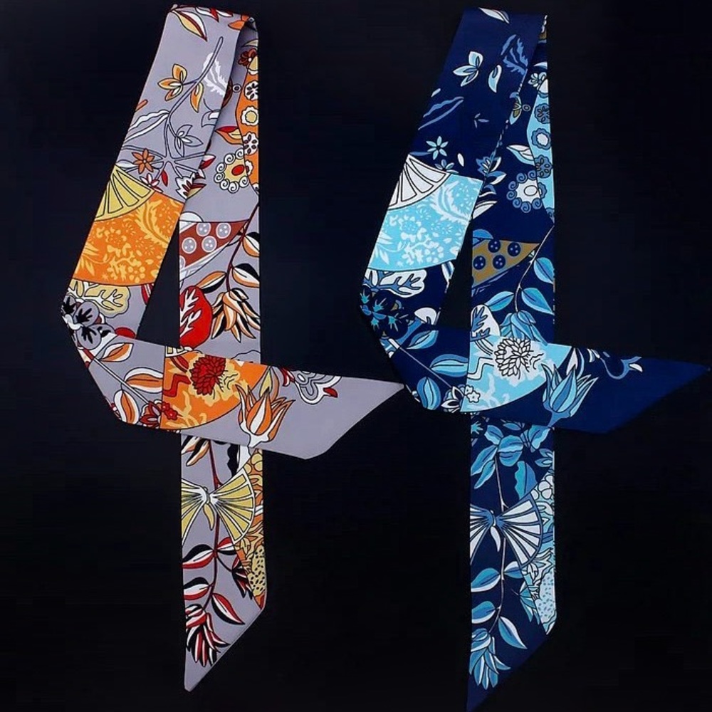 Silk Floral Fan Twilly Scarves